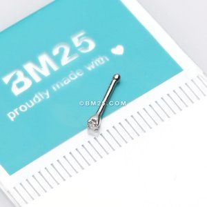 14 Karat White Gold Prong Set Round Gem Nose Stud Ring